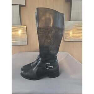 Circa Joan & David Takaraw Reptile Black Leather Buckle‎ Zip High Boots Size 7.5